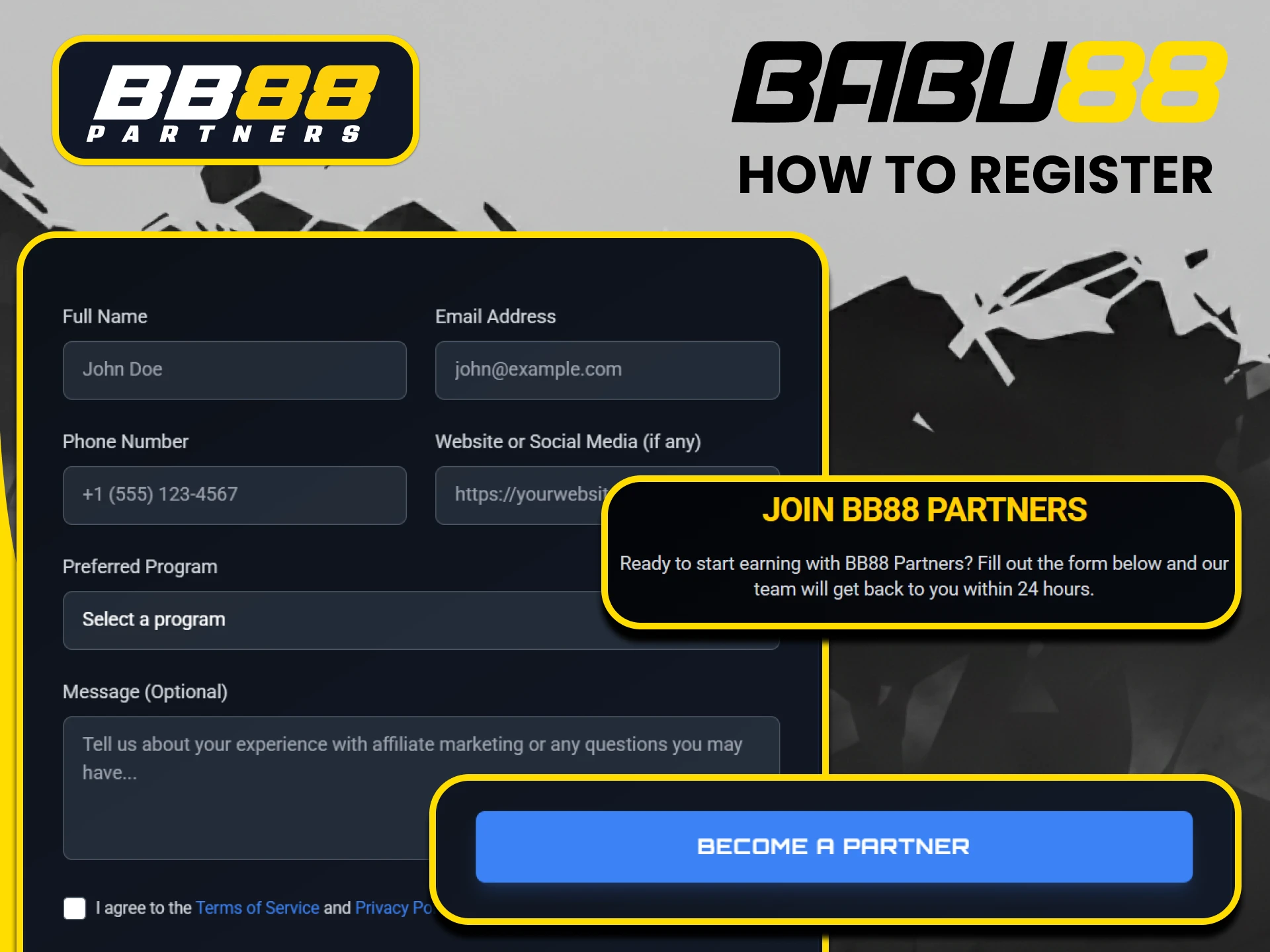 Becoming a member of the Babu88 affiliate program is very easy.