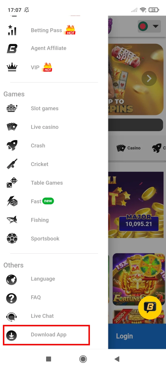 Click the download button for the Babu88 app for Android.