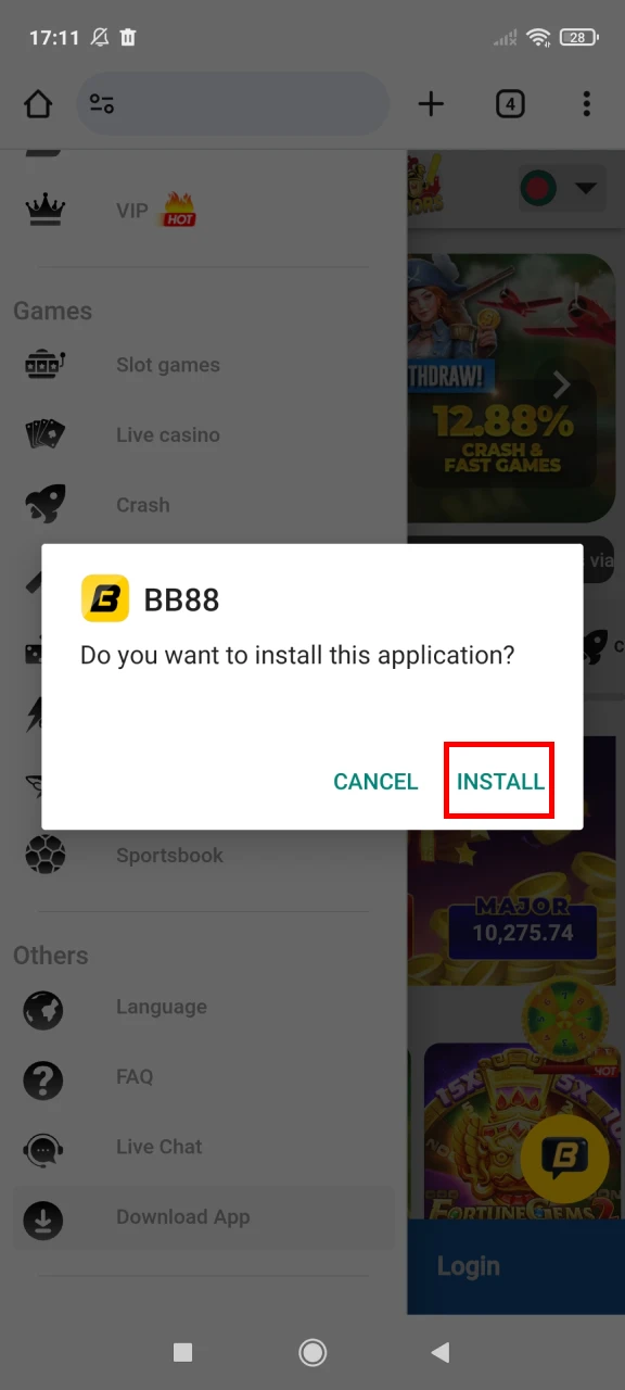 Start installing the Babu88 app for Android.