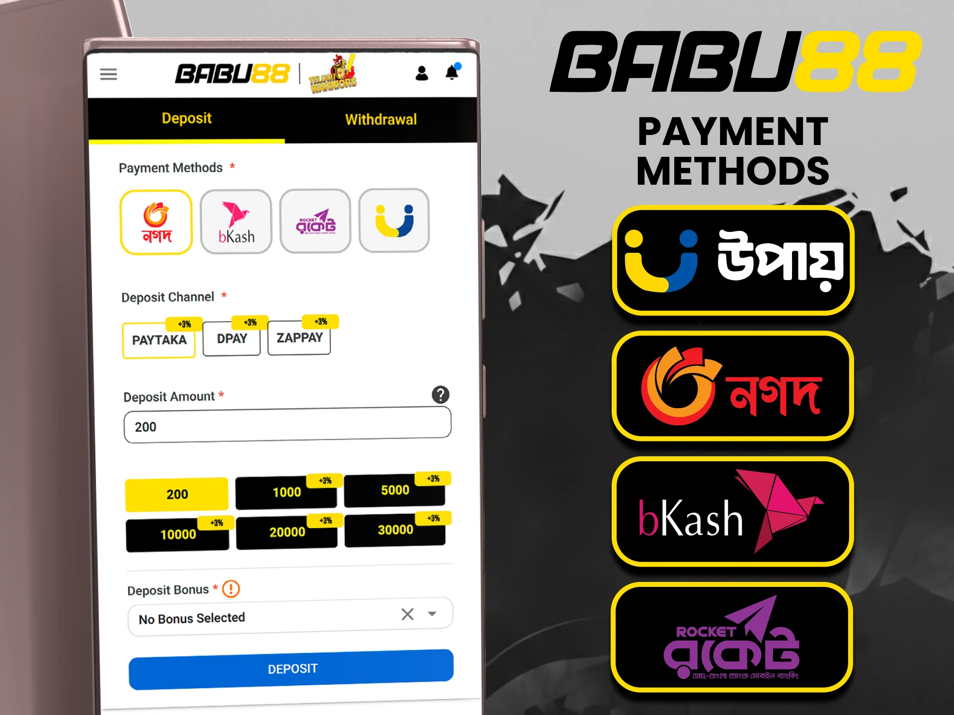 Top up your funds conveniently through the Babu88 app.