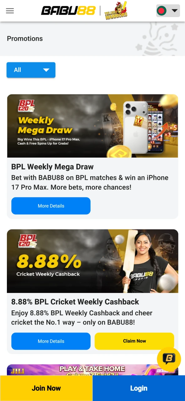 You'll find plenty of bonuses and prizes in the Babu88 app.