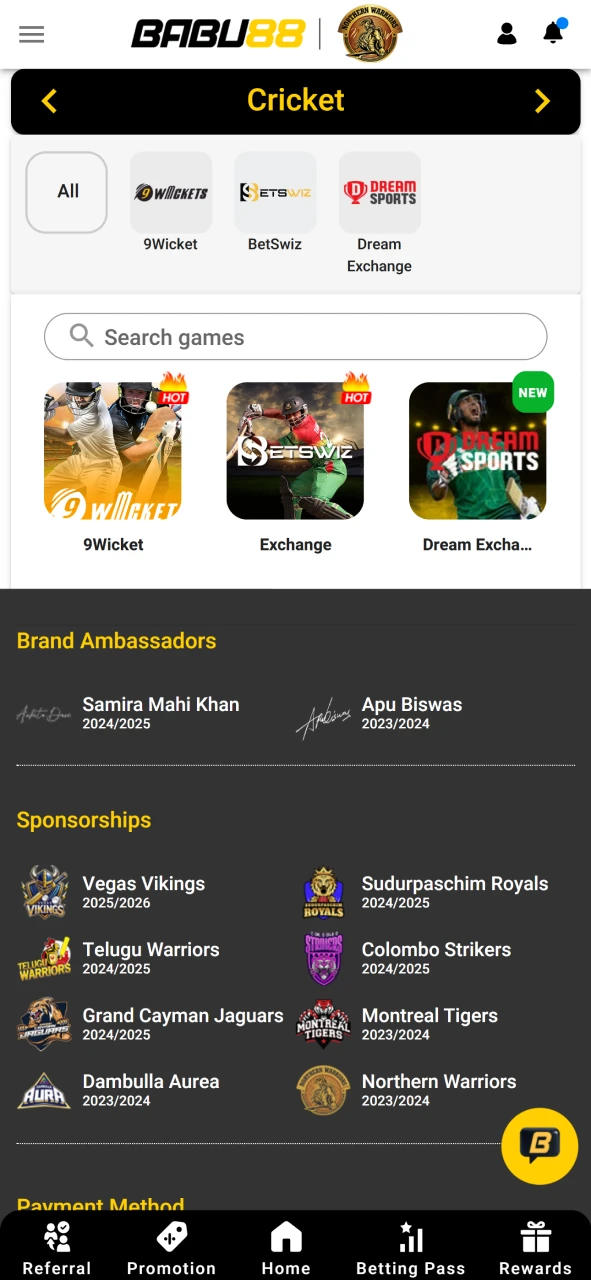 All sports are available for betting in the Babu88 app.