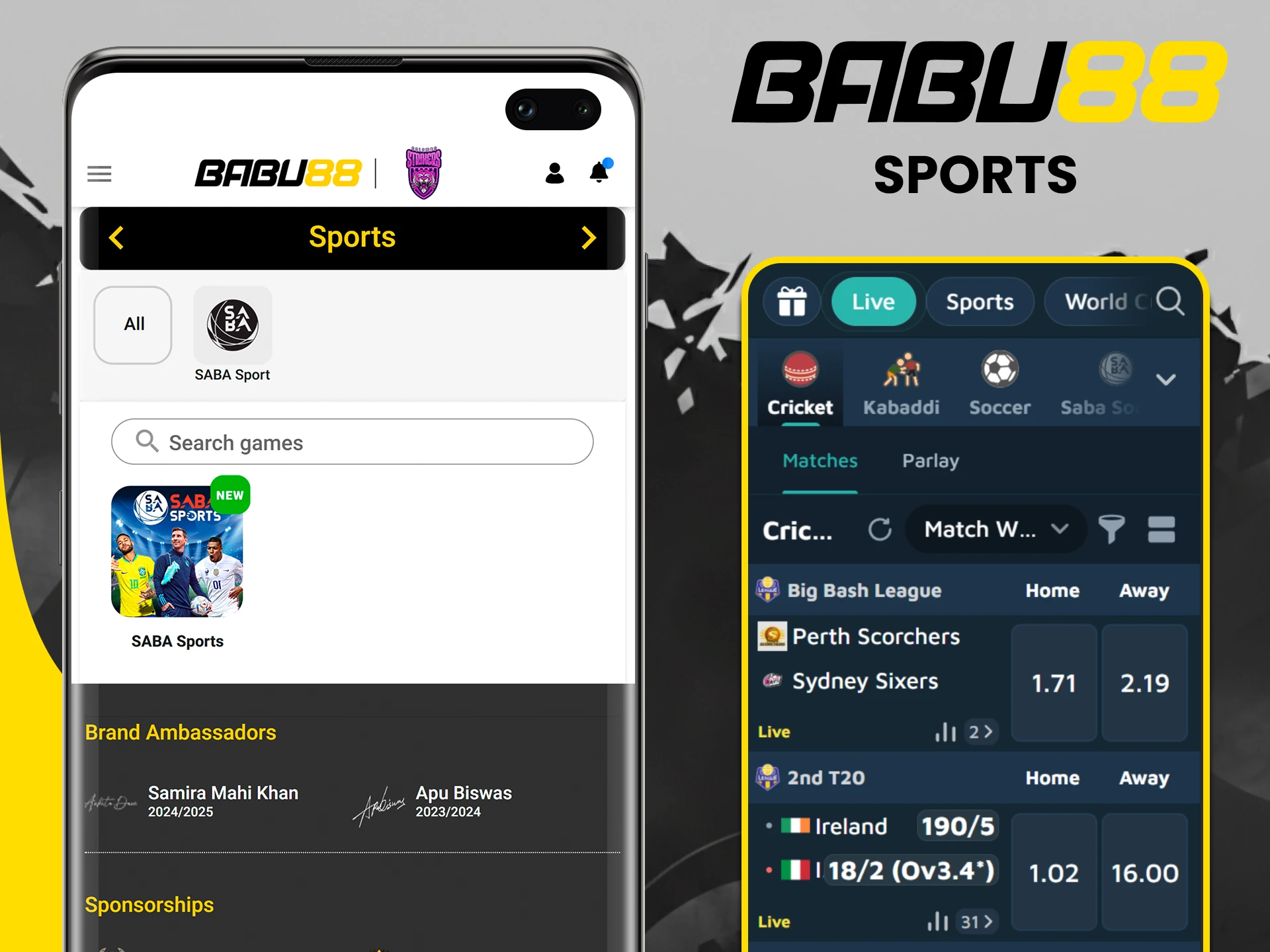 Open the sports section in the Babu88 app.