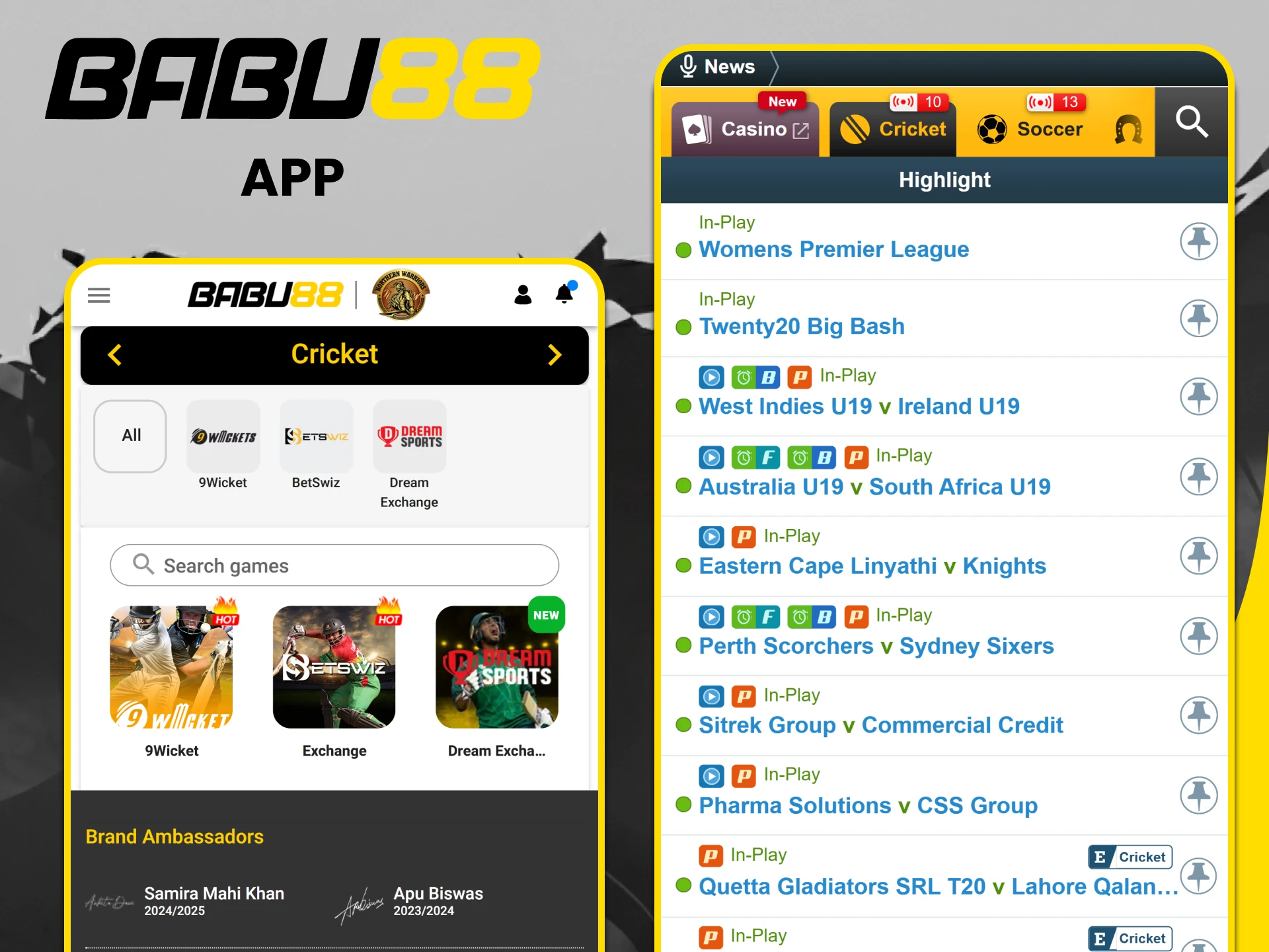 Place your cricket bets with the Babu88 app.