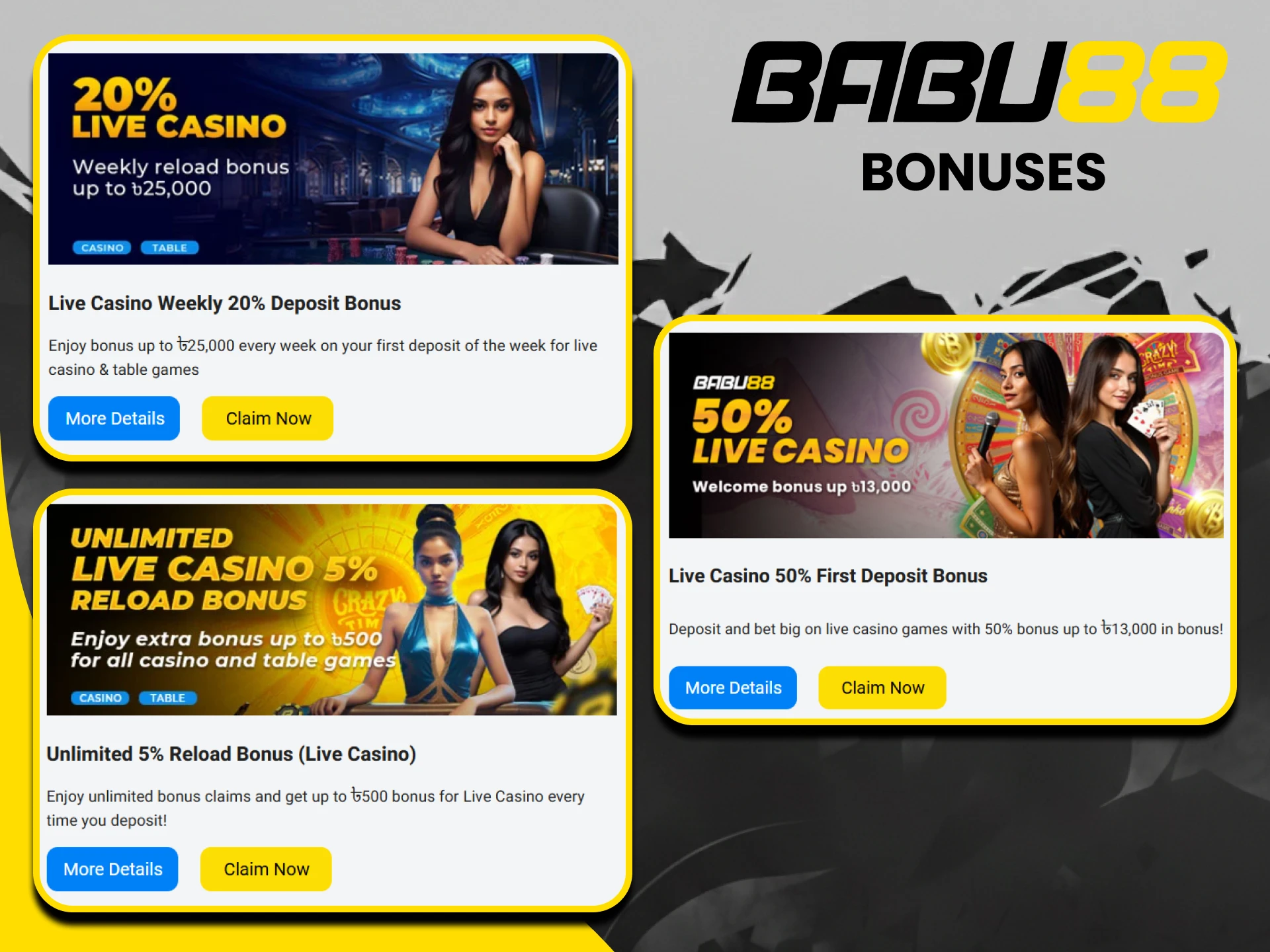 Live casino bonuses are waiting for everyone at Babu88.