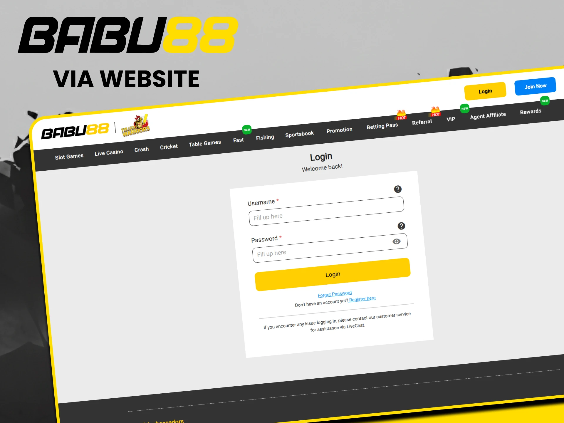 You can log in to your personal account on the Babu88 website.