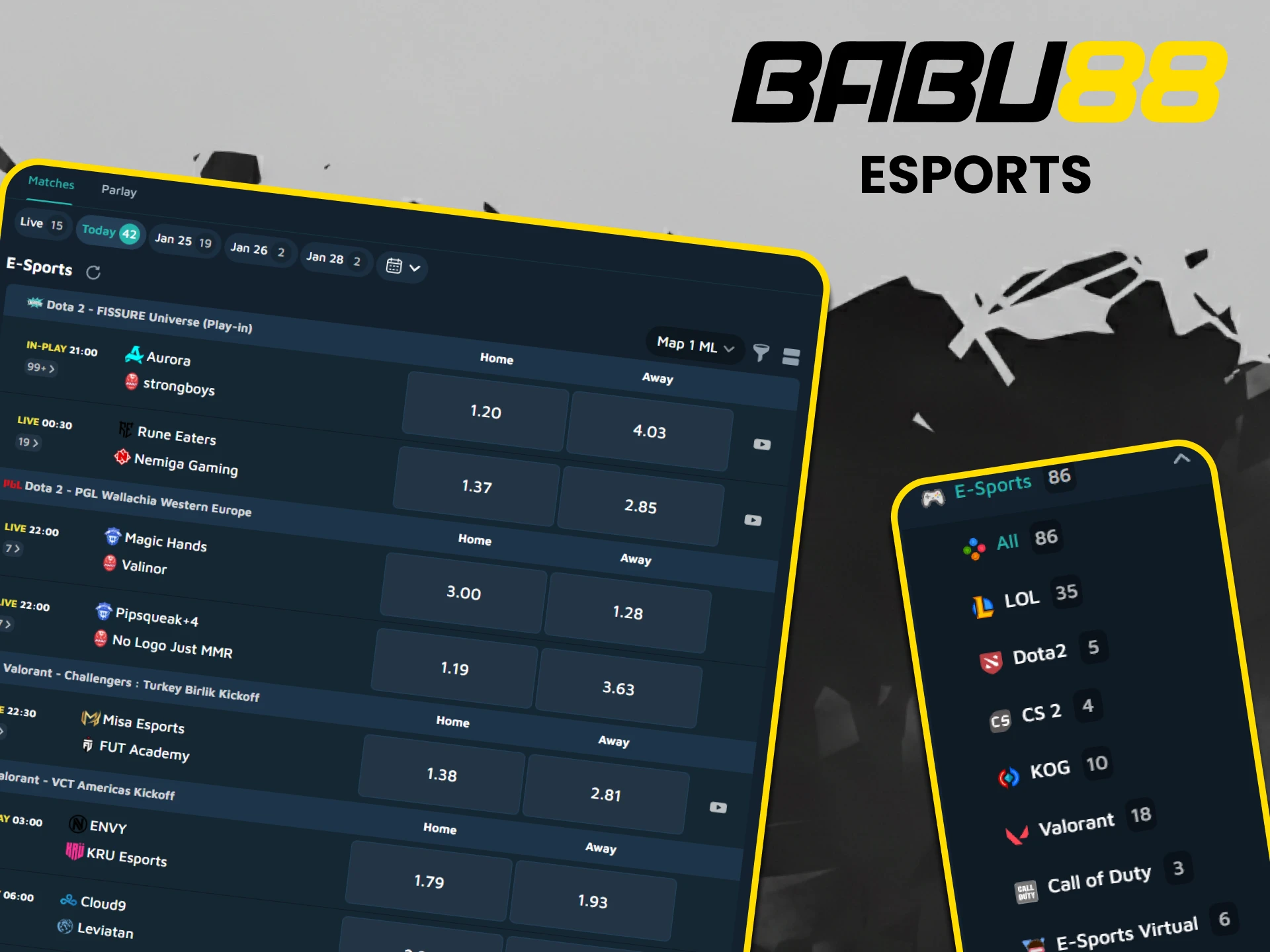 Esports is available in the Babu88 betting section.