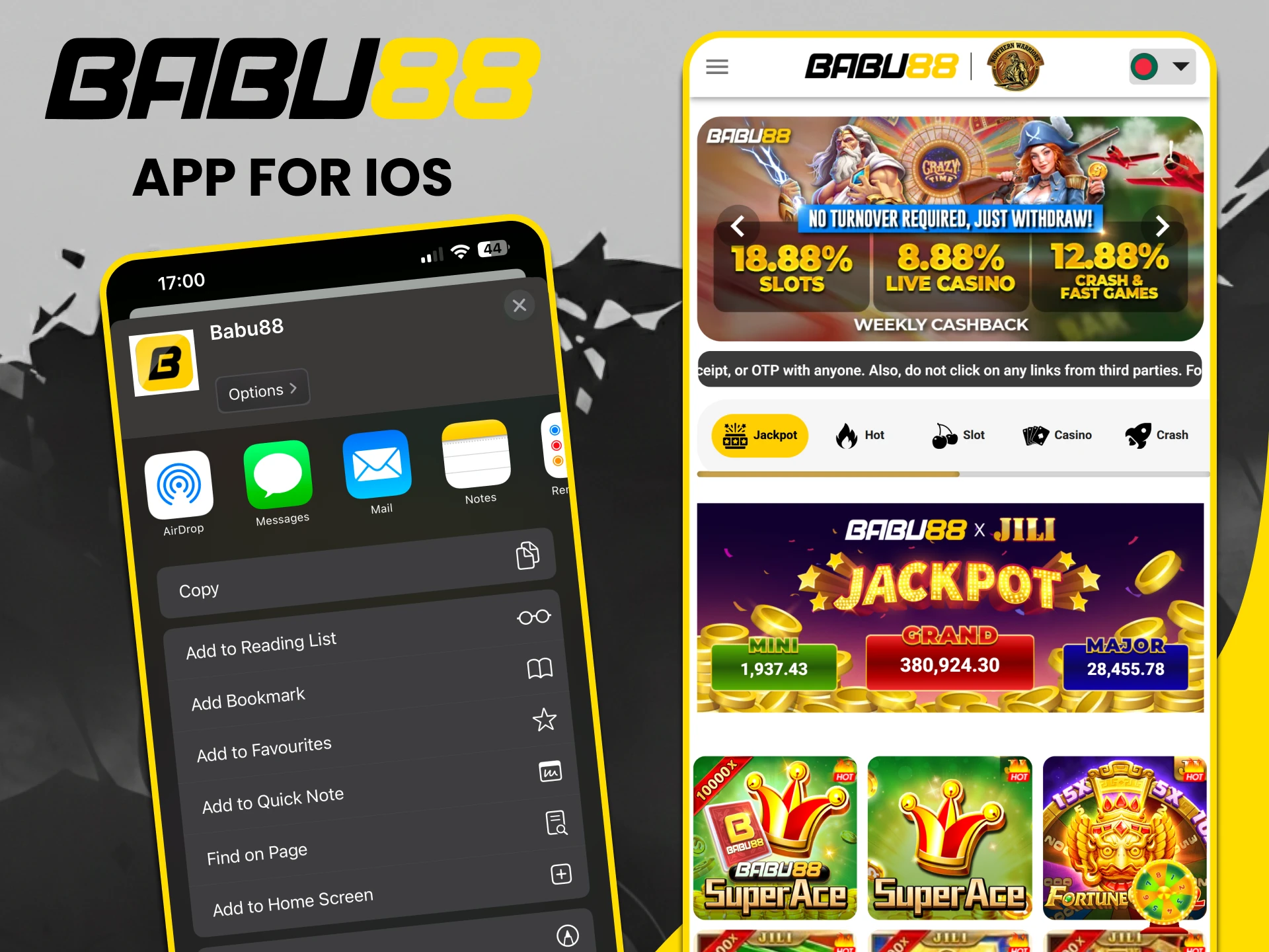 Install the Babu88 application for Android.