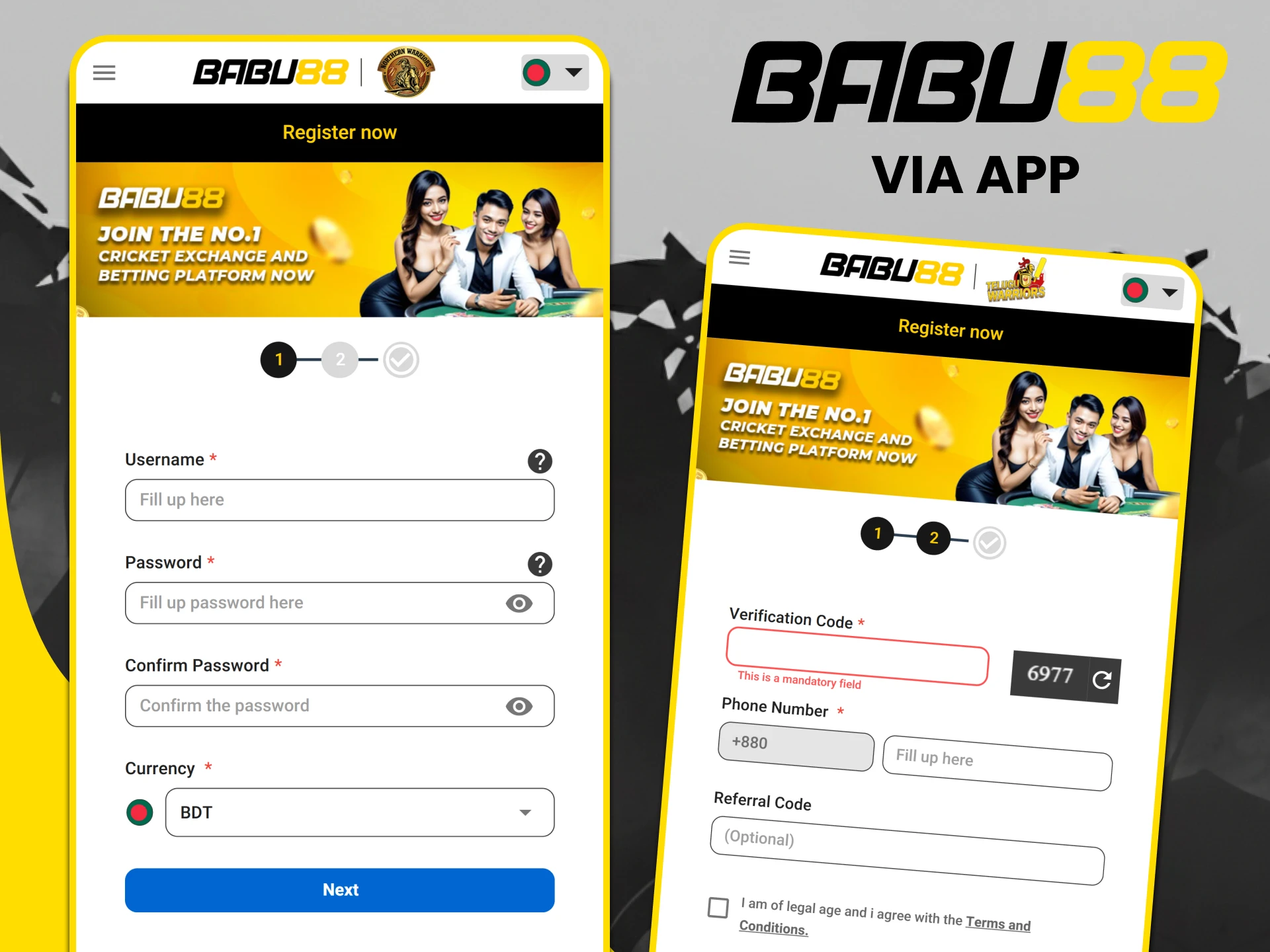 Use the app to register on Babu88.