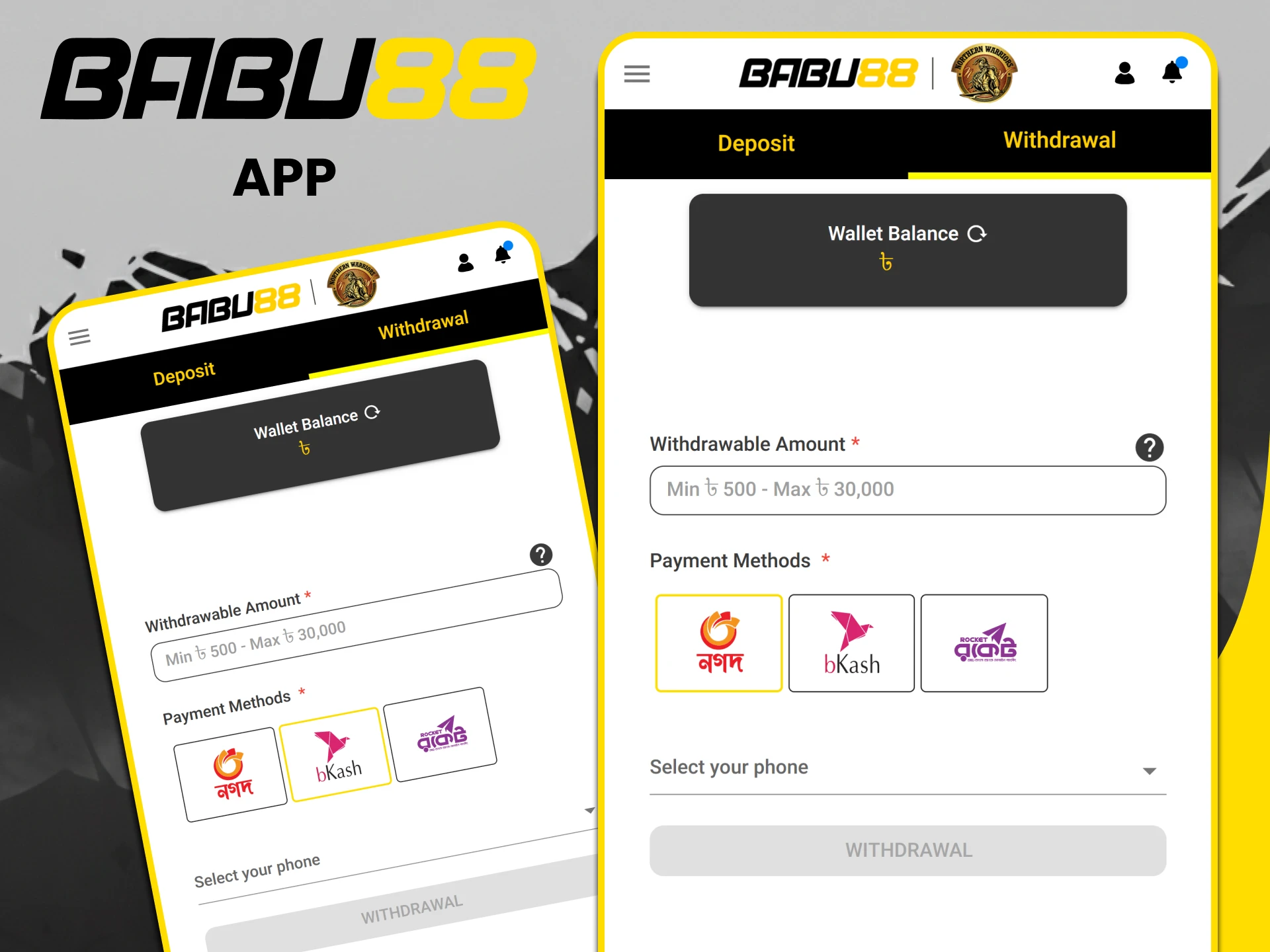 You can withdraw funds through the Babu88 app.